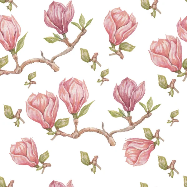 Magnolia Flor Flores Brillante Exótico Acuarela Dibujado Mano Impresión Patern —  Fotos de Stock