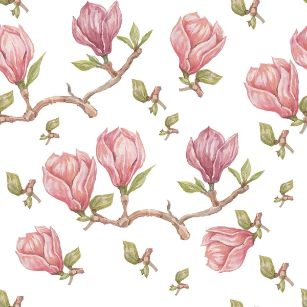 Magnolia Flor Flores Brillante Exótico Acuarela Dibujado Mano Impresión Patern —  Fotos de Stock