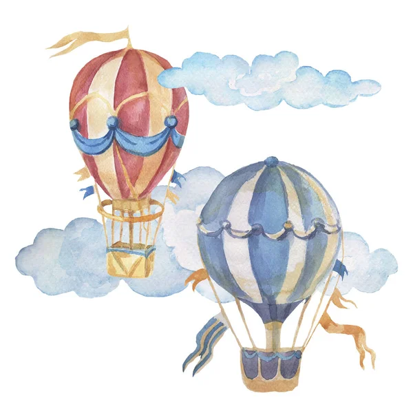 Balon türevi büyük antika daktilo küçük tren treyleri karavan kurdelesi yazıtlar için suluboya resimleme el yapımı klişe bebek resimleri kreş baskı kumaş arka plan bulutları nazik tonlarda