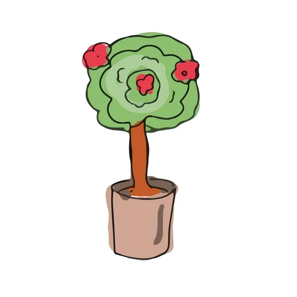 Albero Con Fiori Giardino Vaso Una Fiaba Una Principessa Doodle — Vettoriale Stock