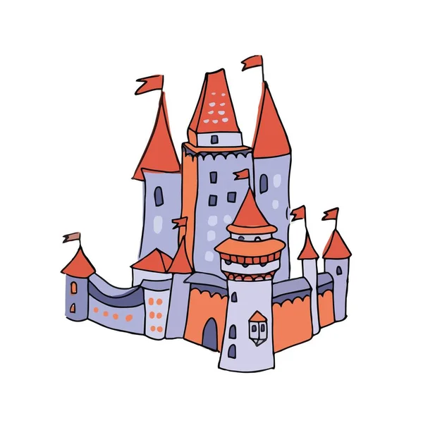 Princesa Castelo Palácio Vetor Ilustração Doodle Esboço Mão Desenhado Impressão — Vetor de Stock