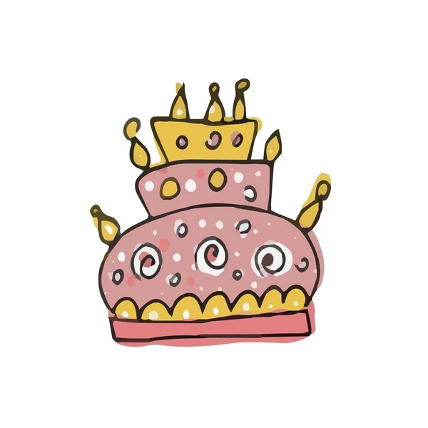 Cake Voor Vakantie Van Een Sprookje Prinses Doodle Stickers Voor — Stockvector