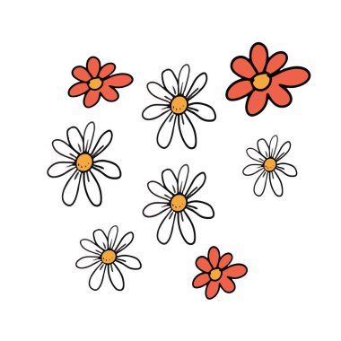 Papatya çiçekleri. Doğa, babasız desen açar. Küçük çiçek vektör çizim elle çizilmiş tekstil kumaşı. arka plan kağıt bahar tatili