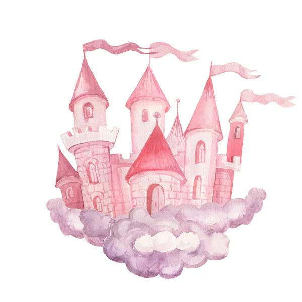 Fée Princesse Château Dessiné Main Aquarelle Illustration Set Print Textile — Photo