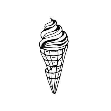  Pişirme, tatlılar. Çizim, eskiz, klasik, eski tarz. Yazdır, tekstil, kağıt, menü. Beyaz arka planda izole elementler. Dondurma topları vazoda. Kek, çörek, kremalı pasta. El çizimi grafikler..