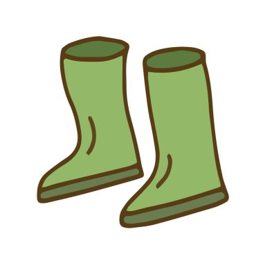 Lastik botlar bahçe sebze bahçesi hasat hobisi doğa bakımı. Bireysel elementler. Çizgi film sevimli resimler parlak çocuklar el çizimi vektörler