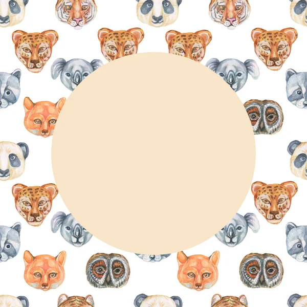 Animals cartoon cute Jaguar koala tiger panda flamingo owl muzzles scandinavian style. Hand-drawn illustration of children. Watercolor set. Seamless pattern. Print textile realism