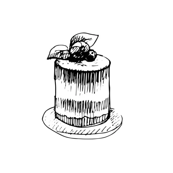 Pasteles Pasteles Cupcakes Gráficos Vectoriales Grabado Boceto Cuadro Dibujado Mano — Archivo Imágenes Vectoriales