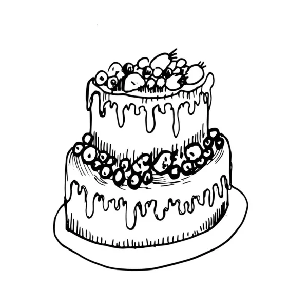 ペストリーケーキカップケーキベクトルグラフィック彫刻スケッチ 手描きの甘いフードメニュー生地のお菓子を調理 プリントテキスタイルロゴの背景 — ストックベクタ