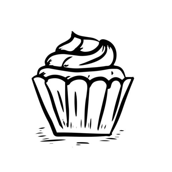 Bolos Pastelaria Cupcakes Gráficos Vetoriais Gravura Esboço Quadro Desenhado Mão — Vetor de Stock