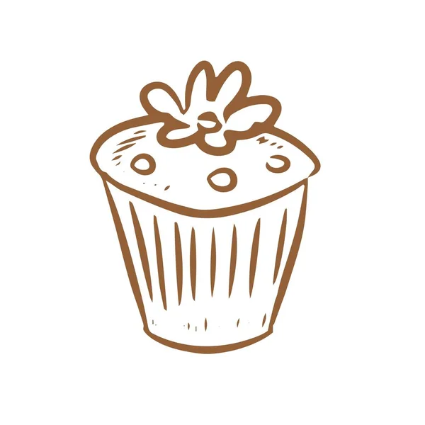 Gebäck Kuchen Cupcakes Vektorgrafik Gravur Skizze Handgezeichnetes Bild Süße Speisenkarte — Stockvektor