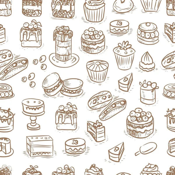 Pasteles Pasteles Cupcakes Gráficos Vectoriales Grabado Boceto Cuadro Dibujado Mano — Archivo Imágenes Vectoriales