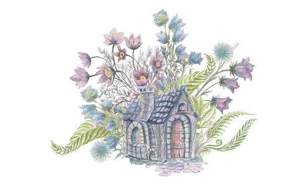 Квіти Гриби Аманіта Папороті Лісові Трави Акварельні Кімнатні Рослини Листя — стокове фото