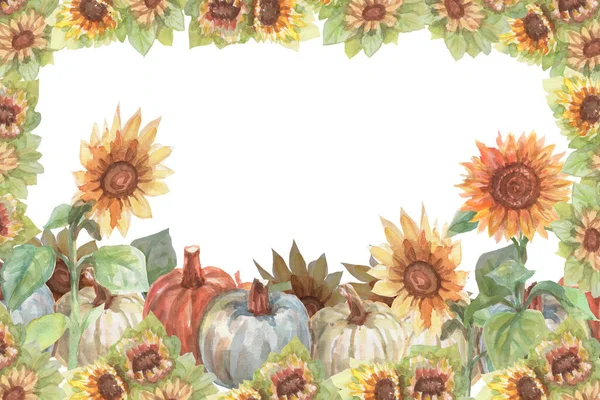 ヴィンテージカボチャのひまわり水彩手イラストを描いた プリント繊維ヴィンテージレトロ現実的なスタイル秋の自然オレンジイエローカラーセットクリップ — ストック写真