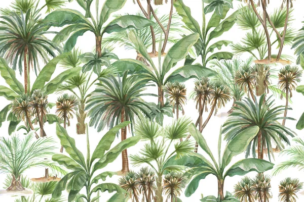 Palmiye Ağaçları Muz Palmiyesi Suluboya Çizimleri Yapar Desensiz Yazdırma Tekstil — Stok fotoğraf