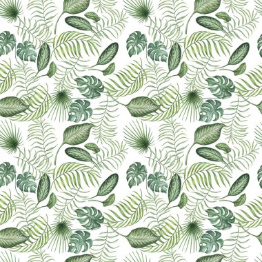 Geriye tropikal orman suluboya el çizimleri bırakır. Tekstil paternlerini beyaz arka plan yaban hayatına ayrı olarak yerleştir