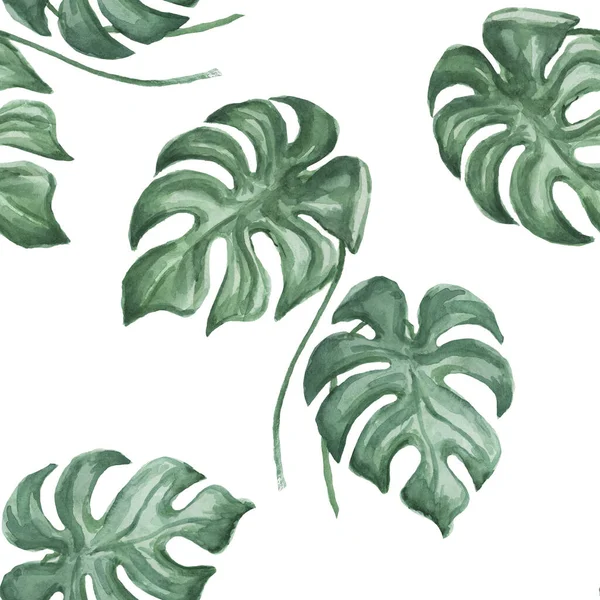 Bladeren Tropische Jungle Aquarel Hand Getekend Illustratie Print Textiel Patroon — Stockfoto
