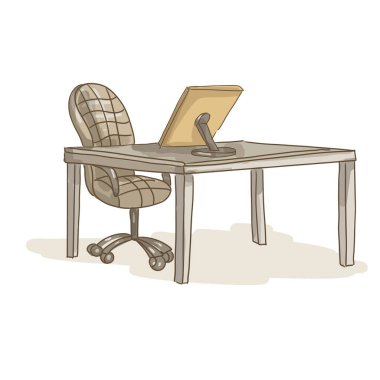 Lamba mobilyaları iç malzemeler el çizimi tablo ve sandalye ofis çizim klibi çizgi film set