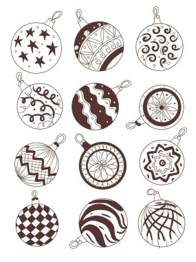 Yeni yıl oyuncakları Noel ağacı topları el çizimi süslemeler çizgi film setleri şirin noel hediyeleri tebrikler tatiller