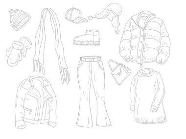 Kış kıyafetleri eşarp şapka yeni yıl moda kadın moda aksesuarları koyun derisi ceket elle çizilmiş