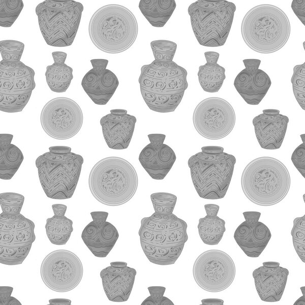 Vases ancient Chinese clay ornament historical value museum exhibit hand-drawn Japanese history cartoon style