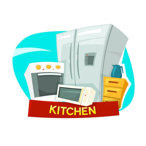 Desain konsep dapur dengan peralatan dapur - Stok Vektor