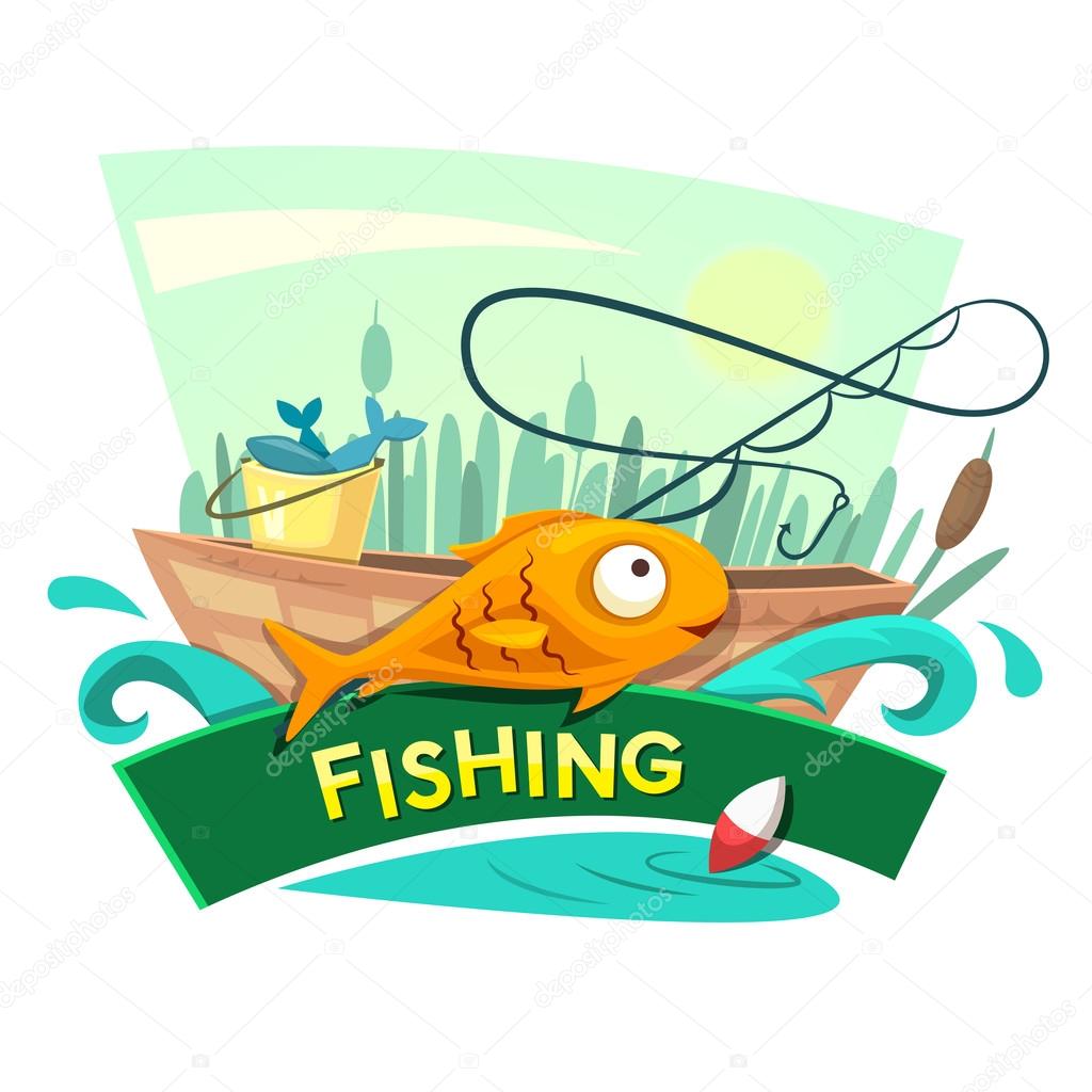 Fishing concept design, recreation time vector illustration