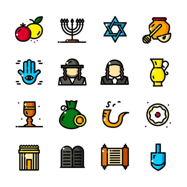 Dunne lijn jodendom icons set — Stockvector