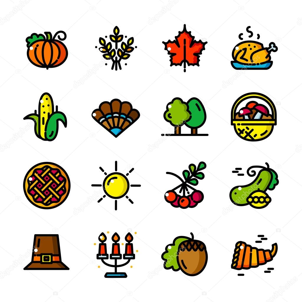 Thin line Thanksgiving Day icons set, Autumn Family Holiday outline logos vector illustration