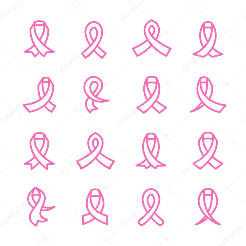 Pink ribbon icons set — Stock Vector © meowudesign #123574144