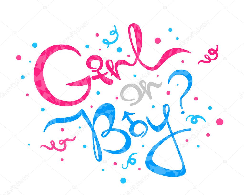 Girl or Boy lettering, gender reveal party. Vector illustration