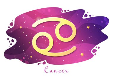 Kanser burcunun işareti, astrolojik yıldız falı, yeni yıl için tahminler, yıldızlı sihirli gökyüzü arkaplanı sembolü. Vektör illüstrasyonu