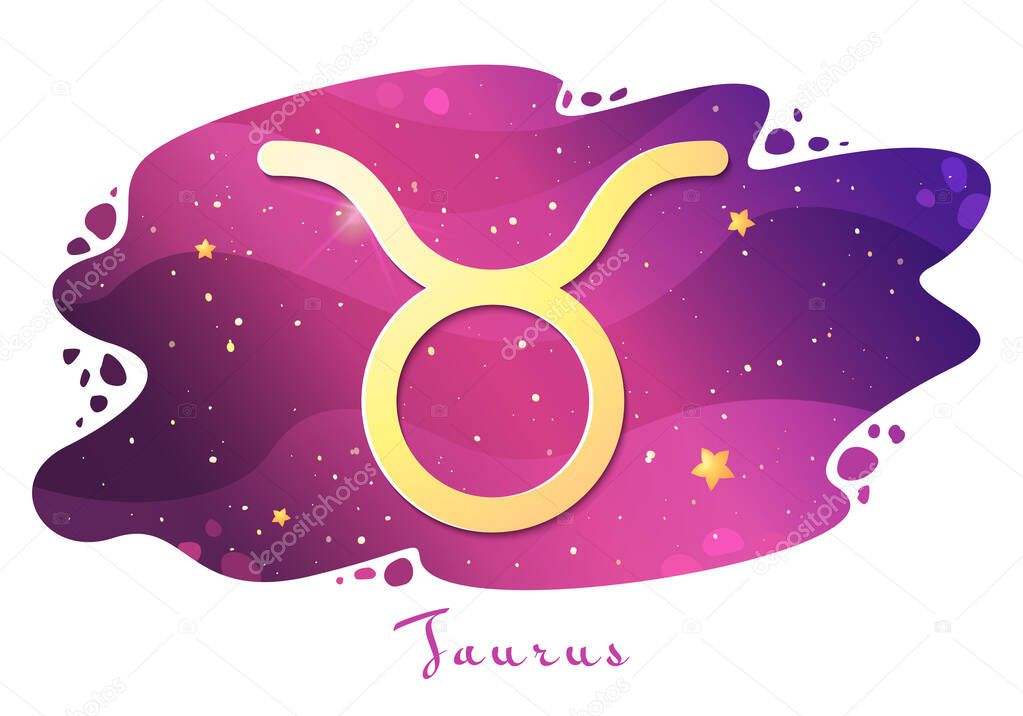 Sign of the zodiac of Taurus, astrological horoscope, predictions for the new year, symbol on stary magic sky background. Vector illustration