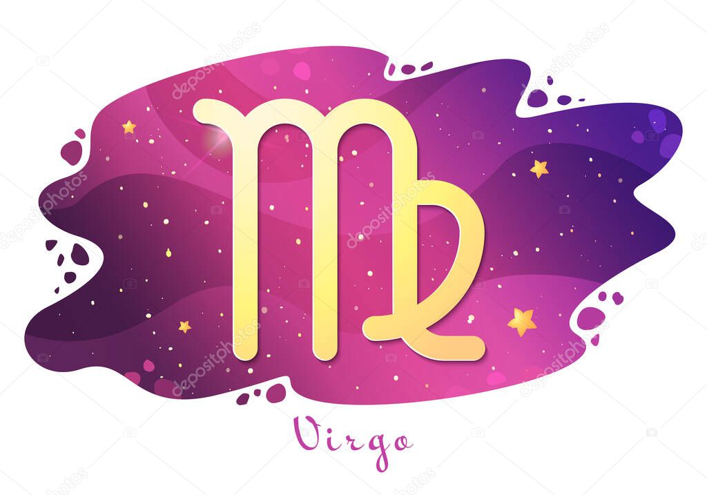 Sign of the zodiac of Virgo, astrological horoscope, predictions for the new year, symbol on stary magic sky background. Vector illustration