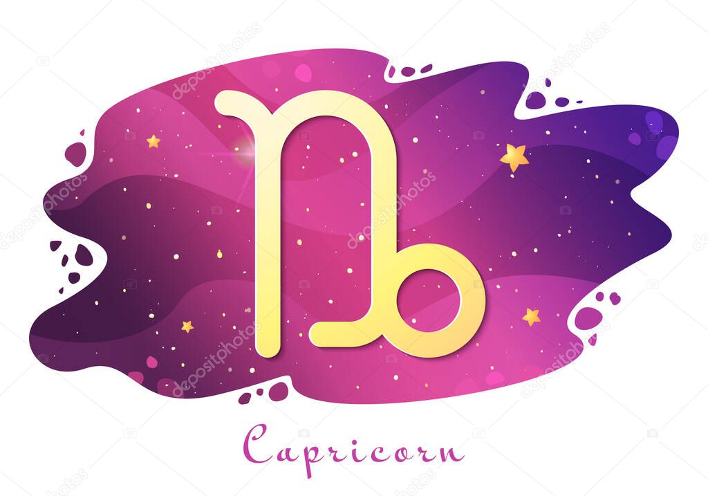 Sign of the zodiac of Capricorn, astrological horoscope, predictions for the new year, symbol on stary magic sky background. Vector illustration