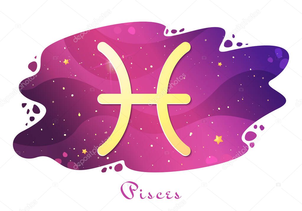 Sign of the zodiac of Pisces, astrological horoscope, predictions for the new year, symbol on stary magic sky background. Vector illustration