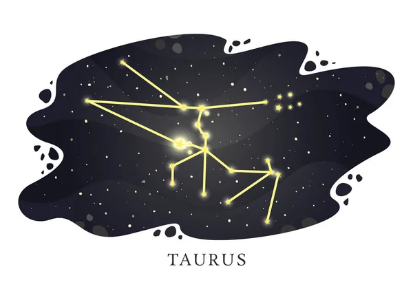 黄道带星座金牛座在夜空的背景上 占星术星座 矢量说明 — 图库矢量图片
