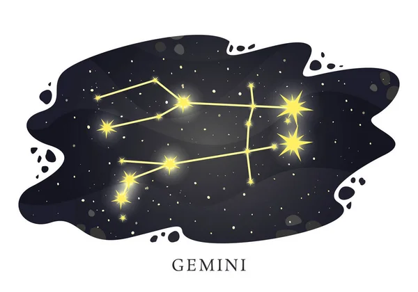 Zodiac Constellation Gemini Background Night Sky Astrological Horoscope Sign Vector — Stock Vector