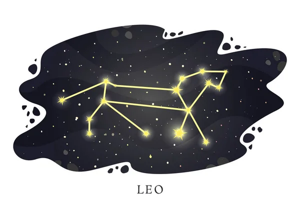 Nachthimmel Ist Das Sternbild Löwe Sehen Astrologisches Horoskopzeichen Vektorillustration — Stockvektor