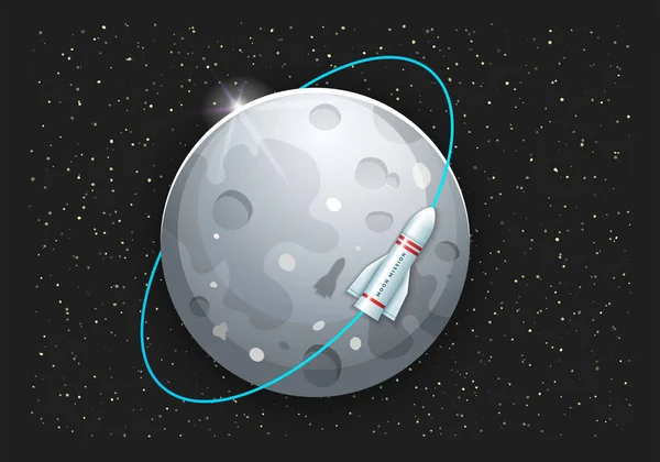 月の観光 星空の月の周りのロケット便 ベクターイラスト — ストックベクタ