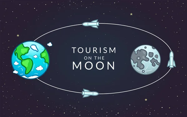 Tourismus Auf Dem Mond Infografiken Mit Flugraketen Die Den Mond — Stockvektor