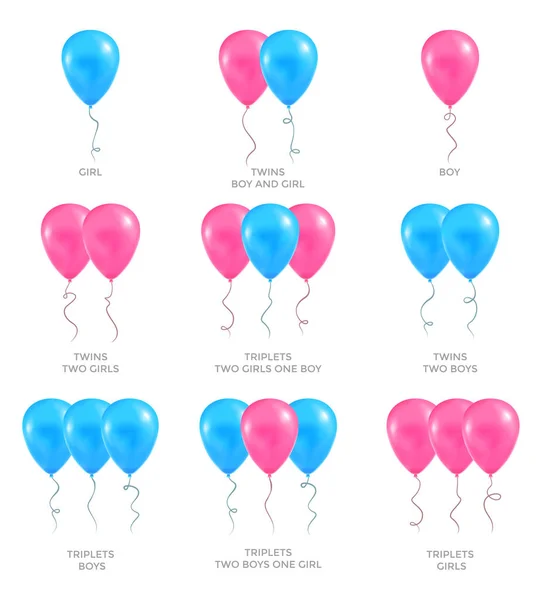 Amount Gender Children Concept Pink Blue Balloons Vector Illustration — Stock Vector