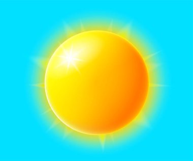 Sarı parlak güneş mavi sabah gökyüzünde izole. Gerçekçi vektör illüstrasyonu