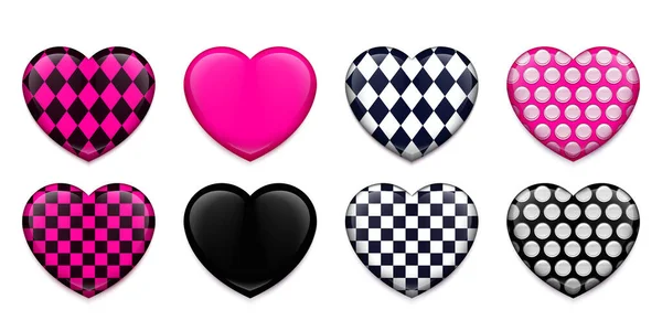 Insignias Forma Corazón Para Subcultura Juvenil Emo Ilustración Vectorial — Vector de stock