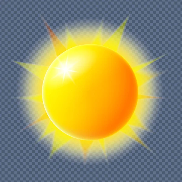 Жовте Сяюче Сонце Ізольоване Прозорому Фоні Реалістична Векторна Ілюстрація — стоковий вектор