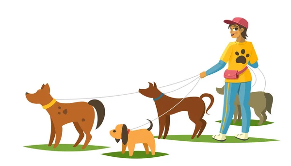 Passeggiatore Cane Con Cani Isolati Sfondo Illustrazione Vettoriale Vettoriale Stock
