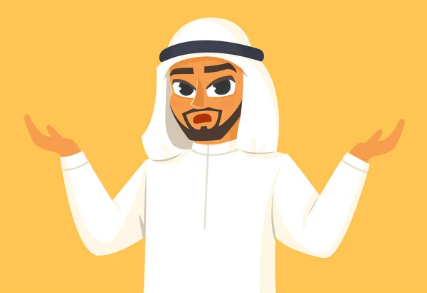 Atraktivní Arabský Muž Tradičním Oblečení Roztáhne Ruce Stranu Pochybách Gesto Royalty Free Stock Vektory
