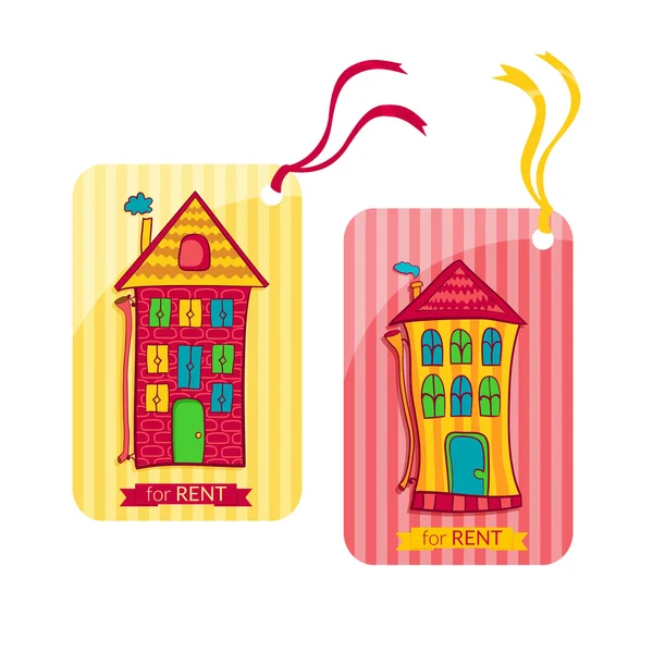 Two colorful label depicting houses in cartoon style — Stock Vector