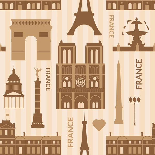 Landmarks of Paris monochrome seamless pattern — Stock Vector