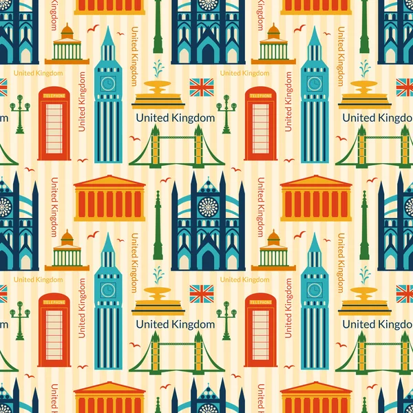 Seamless pattern with landmarks of United Kingdom — Stock Vector